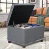 Adeco Classy Linen Blend Fabric Accents Rectangular Storage Bench Ottoman Footstool, Footrest Side Table for Living Room Bedroom, Gray view 4