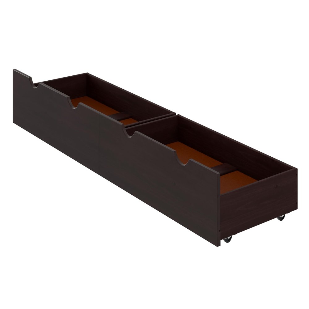 Alaterre Furniture Under Bed Storage Drawers - Set of 2 Solid Wood Rolling Under Bed Storage with Wheels - Fits Bed Frames 9.75 High - Underbed Containers for Shoes, Clothes, and Toys (Espresso)