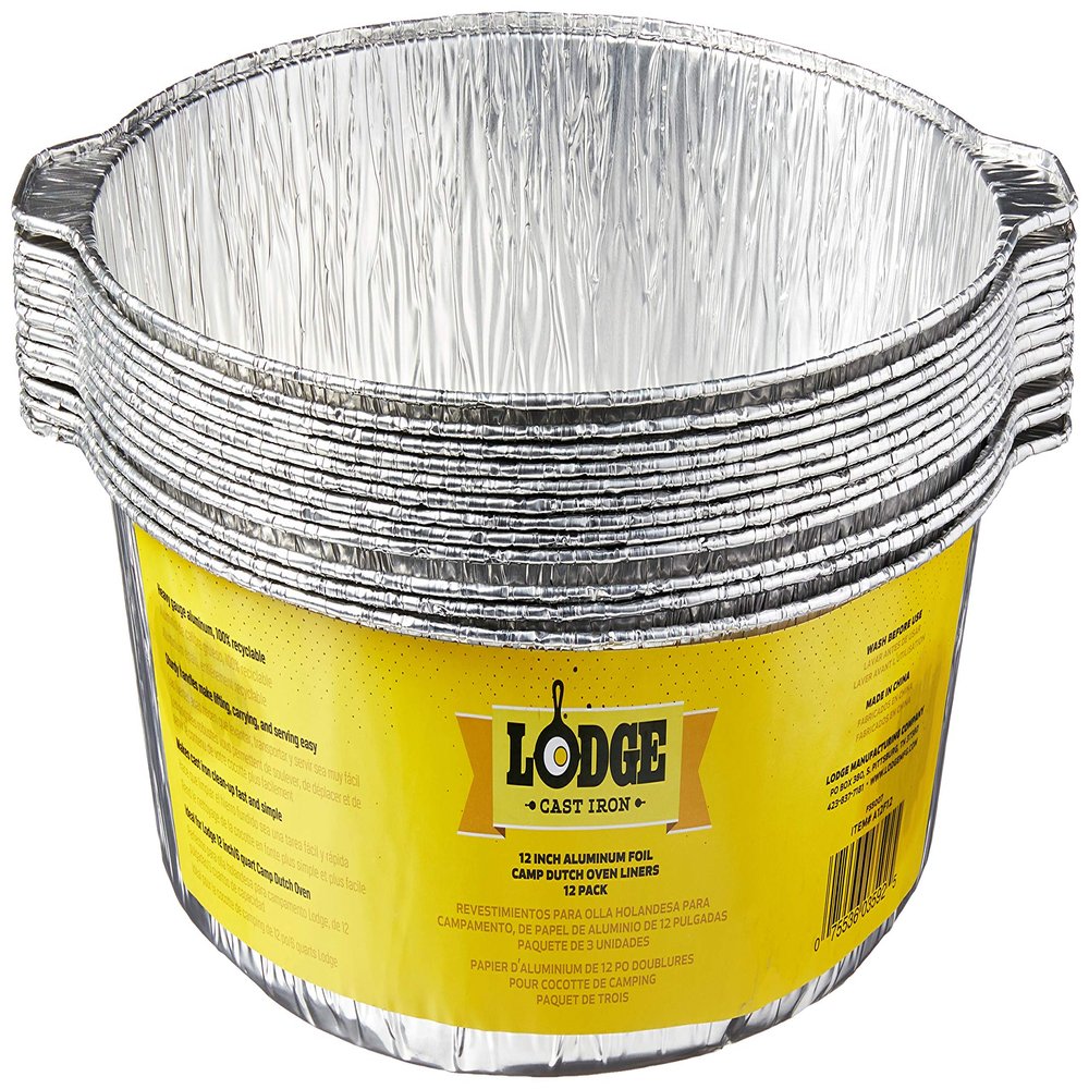 Lodge Silver 12 Inch Aluminum Foil Dutch Oven Liner - 100% Recyclable Dutch Oven Liner - Easy Camp Cooking Cleanup - 12 Pack