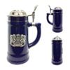 0.75 Liter | OktoberfestHaus Beer Lover Gift Beer Stein Tankard Medieval German Bavarian Coat Of Arms With Germany On Metal Emblem Bier Krug Cobalt Blue Ceramic Mug With Lid view 2