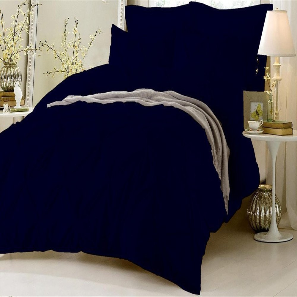 Amuze Bedding Stylish Pinch Pleated 3 PCs Duvet Cover and Pillow Shams Decorative Set (Navy Blue, King/Cal King) Luxurious 100% Egyptian Cotton 400 Thread Count