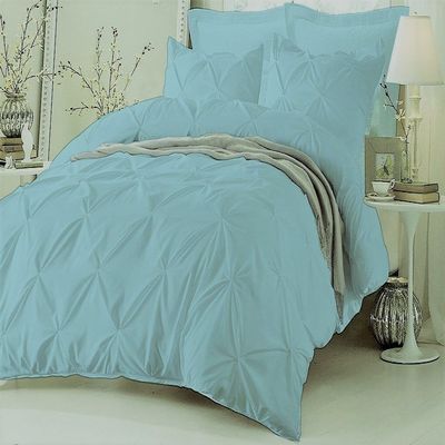 Amuze Bedding Stylish Pinch Pleated 3 PCs Duvet Cover and Pillow Shams Decorative Set (Aqua Blue, Full/Queen) Luxurious 100% Egyptian Cotton 400 Thread Count