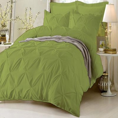 Amuze Bedding Stylish Pinch Pleated 3 PCs Duvet Cover and Pillow Shams Decorative Set (Moss, Twin/Twin XL) Luxurious 100% Egyptian Cotton 400 Thread Count