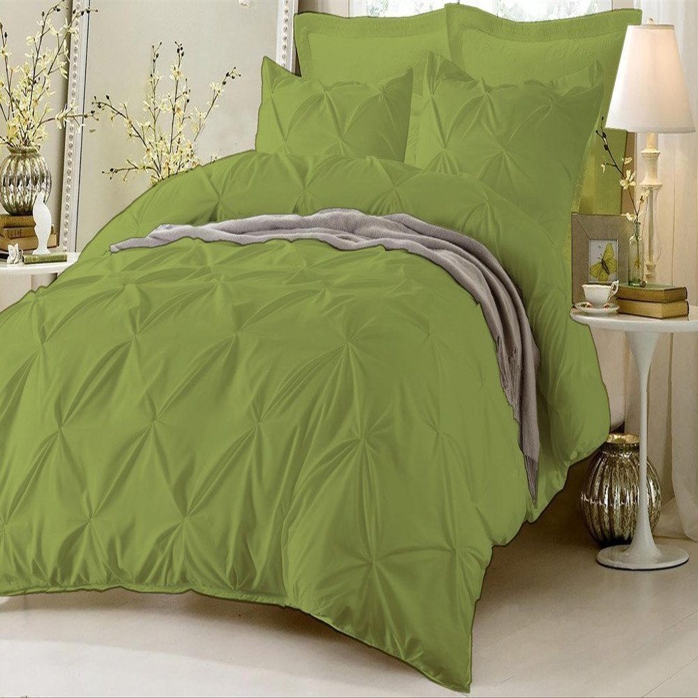 Amuze Bedding Stylish Pinch Pleated 3 PCs Duvet Cover and Pillow Shams Decorative Set (Moss, Twin/Twin XL) Luxurious 100% Egyptian Cotton 400 Thread Count