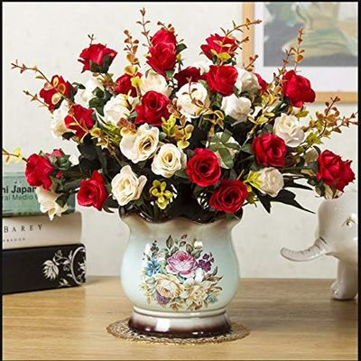 ShineBear 1set European Artificial Flower+vase Living Room Home Table Wedding Decor Potted Bonsai Ornament Silk Flores +Ceramic vase Gift - (Color: 05)