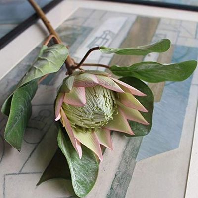 ShineBear 1 PCS Big Artificial Africa Protea Cynaroides Silk King Flowers Branches Fake Flores for Home Decoration Plants Table accessorie - (Color: Green 1pcs)