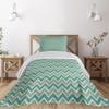Ambesonne Chevron Coverlet, Zigzag Stripes Pattern Angular Design Retro Design Inspirations, 2 Piece Decorative Quilted Bedspread Set with 1 Pillow Sham, Twin Size, Teal Beige view 1