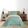 Ambesonne Chevron Coverlet, Zigzag Stripes Pattern Angular Design Retro Design Inspirations, 2 Piece Decorative Quilted Bedspread Set with 1 Pillow Sham, Twin Size, Teal Beige view 2