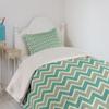 Ambesonne Chevron Coverlet, Zigzag Stripes Pattern Angular Design Retro Design Inspirations, 2 Piece Decorative Quilted Bedspread Set with 1 Pillow Sham, Twin Size, Teal Beige view 4
