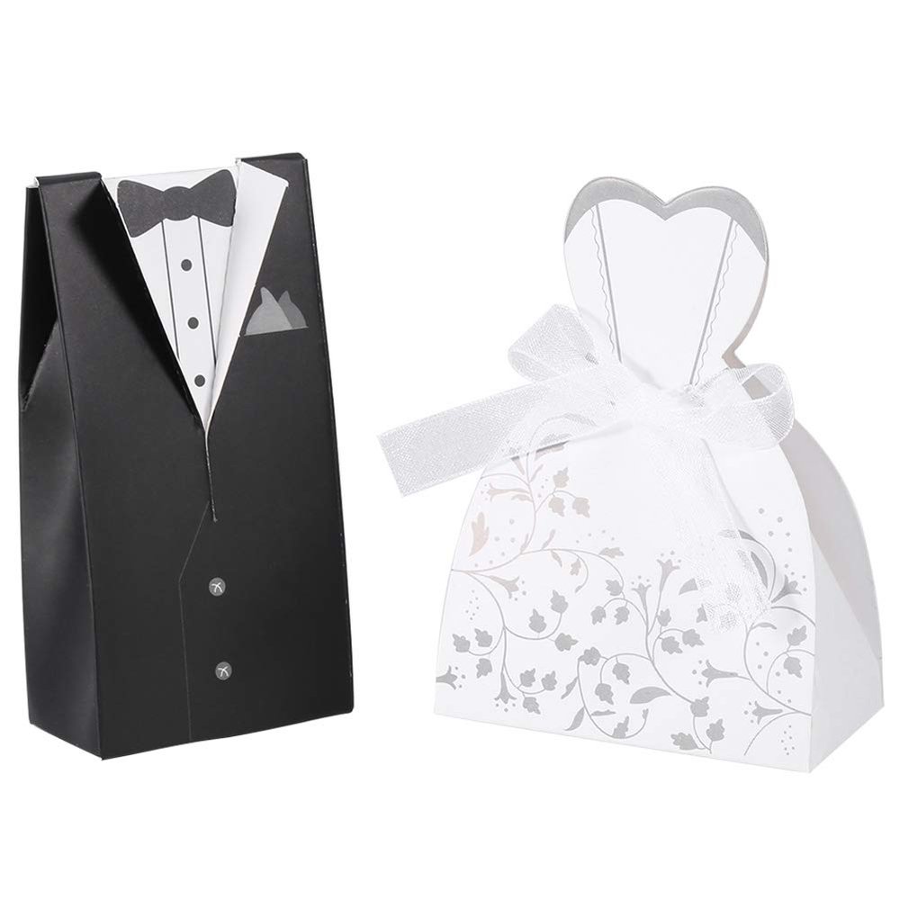 100 Pcs Elegant Tuxedo & Dress Candy Boxes, Romantic Wedding Favor Packaging for, Wedding Party Gift Decoration