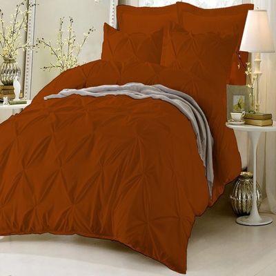 Amuze Bedding Stylish Pinch Pleated 3 PCs Duvet Cover and Pillow Shams Decorative Set (Brick Red, Full/Queen) Luxurious 100% Egyptian Cotton 400 Thread Count