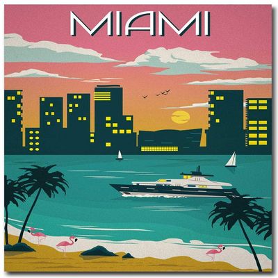 Miami Travel Vintage Art Refrigerator Magnet Size 2.5" x 3.5"