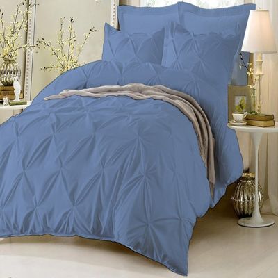 Amuze Bedding Stylish Pinch Pleated 3 PCs Duvet Cover and Pillow Shams Decorative Set (Medium Blue, Twin/Twin XL) Luxurious 100% Egyptian Cotton 400 Thread Count