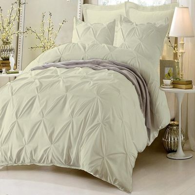 Amuze Bedding Stylish Pinch Pleated 3 PCs Duvet Cover and Pillow Shams Decorative Set (Ivory, Twin/Twin XL) Luxurious 100% Egyptian Cotton 400 Thread Count