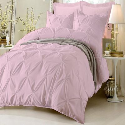 Amuze Bedding Stylish Pinch Pleated 3 PCs Duvet Cover and Pillow Shams Decorative Set (Pink, King/Cal King) Luxurious 100% Egyptian Cotton 400 Thread Count