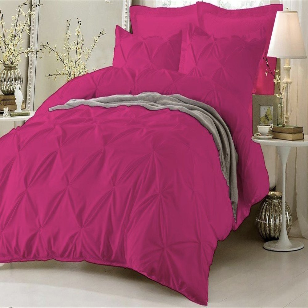 Amuze Bedding Stylish Pinch Pleated 1 PCs Decorative Duvet Cover(Hot Pink, Twin/Twin XL) Luxurious 100% Egyptian Cotton 400 Thread Count