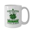 BeeTeeStore Firefighter St. Patrick's Day Coffee Mug - Lucky to Have a Firefighter Irish Shamrocks Design - 15oz White Ceramic Tea Cup for First Responders and Irish Culture Lovers view 2