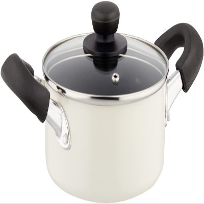 Pearl Metal HB-4403 Two-Handled Pot, 6.3 inches (16 cm), Induction Compatible, Fluorine Treatment, Glass Lid Included, White, Just the Right Size