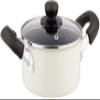 Pearl Metal HB-4403 Two-Handled Pot, 6.3 inches (16 cm), Induction Compatible, Fluorine Treatment, Glass Lid Included, White, Just the Right Size view 1