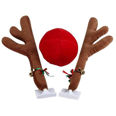 ShineBear 1 Set Lovely Reindeer Car Costume Antlers Kit and Red Nose Christmas Car Decoration