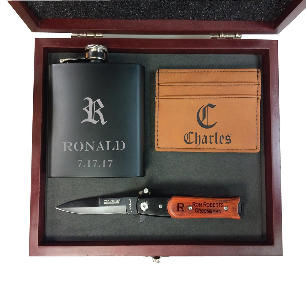 Groomsmen Gift, Engraved Flask, Set of 2, Groomsmen Gift Box, Groomsmen Gift Set, Best Man Gift, Personalized Knife, Groomsman Gift, Wedding Gifts, Husband Gift, Boyfriend Gift, Money Clip, Mens Gift