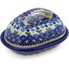 Polmedia Polish Pottery Butter Dish UNIKAT - Blue Tulip Garden Pattern Handmade in Boleslawiec Poland by Ceramika Bona + Certificate of Authenticity view 1