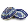 Polmedia Polish Pottery Butter Dish UNIKAT - Blue Tulip Garden Pattern Handmade in Boleslawiec Poland by Ceramika Bona + Certificate of Authenticity view 2