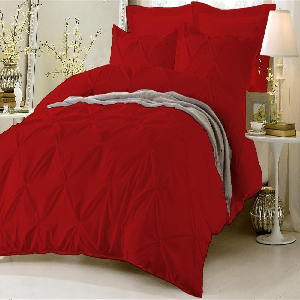 Amuze Bedding Stylish Pinch Pleated 1 PCs Decorative Duvet Cover(Blood Red, King/Cal King) Luxurious 100% Egyptian Cotton 400 Thread Count