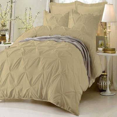 Amuze Bedding Stylish Pinch Pleated 5 PCs Duvet Cover and Pillow Shams Decorative Set (Taupe, Full/Queen) Luxurious 100% Egyptian Cotton 400 Thread Count