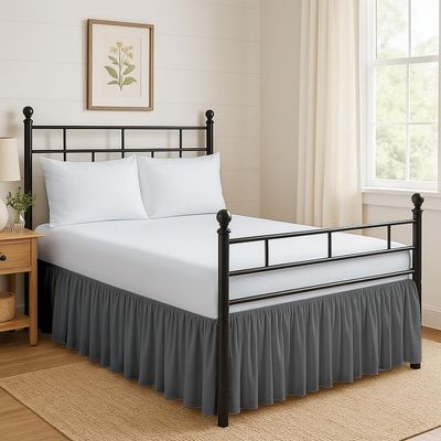 Ruffled Bed Skirt Split Corners with Platform, Tailored Fit Hotel Quality Wrinkle Free Ultra-Soft Microfiber Dust Ruffle, Upto 12 Inch Drop, Twin, Dark Grey