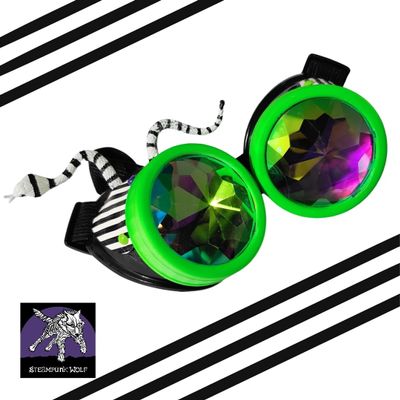 Steampunk Goggles Sandworm Beetle juice in black,white, green cosplay Grunge Eyewear Spikes Punk