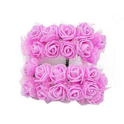 ShineBear 36Pcs Handmade Mini Foam Rose Flowers Multi-use Flowers Branch Wedding Party Decoration DIY Headwear/Wreath Accessories 7 - (Color: PE05 Dark Pink)