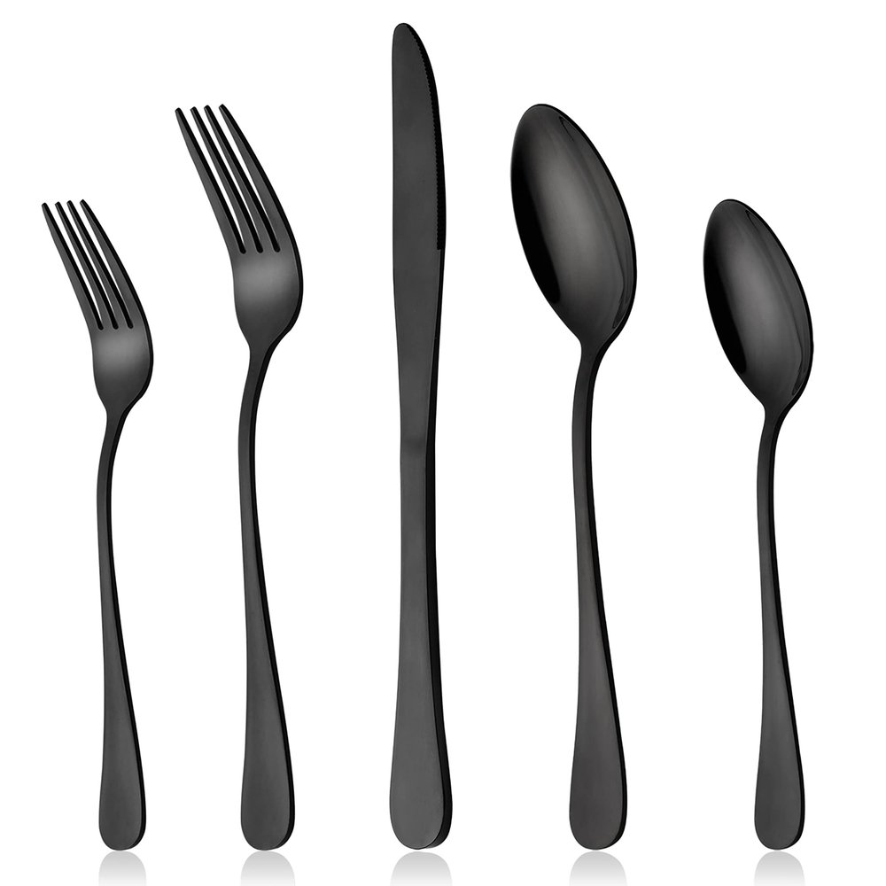 Black Flatware Silverware Set, LIANYU 40-Piece Stainless Steel Cutlery Set for 8, Restaurant Party Tableware Eating Utensils, Mirror Finish, Dishwasher Safe