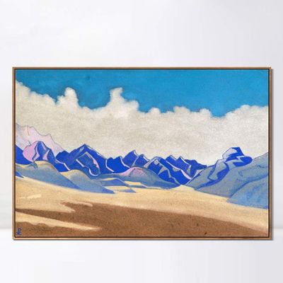 INVIN ART Framed Canvas Giclee Print Karakoram Way to Turkestan, 1936 by Nicholas Roerich Wall Art Living Room Home Office Decorations(Wood Color Slim Frame,20"x24")