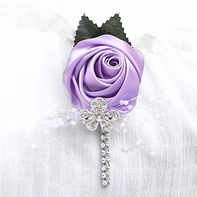ShineBear Factory Ivory Diamond Flower Lapel Pin Mens Wedding Boutonniere Handmade Wedding Brooch Buttonhole Grooms Boutonnieres XH0677Y - (Color: Lilac, Size: 5cm by 10cm)