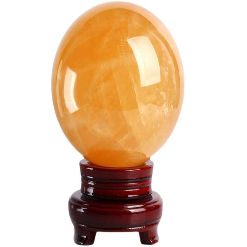 Natural Yellow Calcite Healing Quartz Crystal Sphere Gemstone Ball Large with Stand, Natural Sculpture Figurine 80mm/3.14 inch
