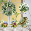 24 Inch Spring Wreath for Front Door, Spring Eucalyptus Wreath for Grapevine Farmhouse with Silk Printing Dollar Leaves Wreaths for Festival Celebration Front Door Wall Window Home Dcor view 3