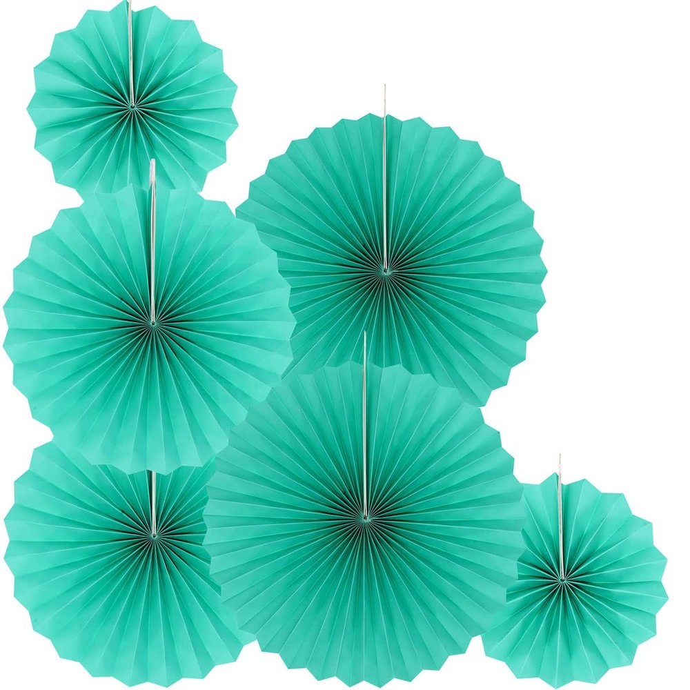 Teal Blue Party Hanging Paper Fans - Under The Sea Baby Shower & Wedding Decorations, 6pc