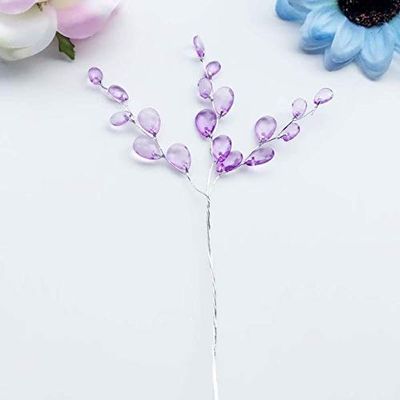 ShineBear 20pcs 15cm Long Water Drop Acrylic Crystal Flower with Wire Stem Beaded Diamante Flower Pick for Hair Garland Wedding Decoration - (Color: Purple)