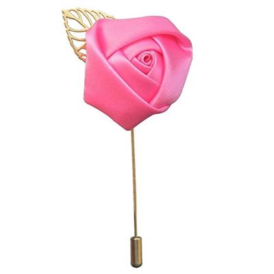ShineBear Marfim Silk Rose Flower Groom Boutonniere Gold Alloy Bridal Wedding Decor de Mariage Corsage Brooch Flower for Best Man X1379 - (Color: Peach, Size: 3.5cm Diameter)