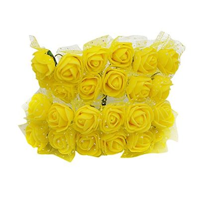 ShineBear 36Pcs Handmade Mini Foam Rose Flowers Multi-use Flowers Branch Wedding Party Decoration DIY Headwear/Wreath Accessories 7 - (Color: PE19 Yellow)
