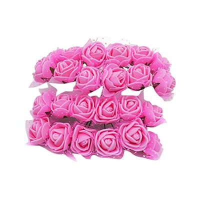 ShineBear 36Pcs Handmade Mini Foam Rose Flowers Multi-use Flowers Branch Wedding Party Decoration DIY Headwear/Wreath Accessories 7 - (Color: PE04 Pink)