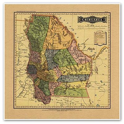 Antiguos Maps Estado Libre y Soberano de Chihuahua from Atlas Mexicano circa 1884 | Art Print Poster Vintage Wall Decor | 24 x 24 inches (610 mm x 610 mm)