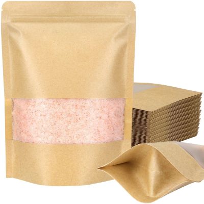 Blisstime Stand Up Pouches, 50 Pack Kraft Paper Bags with Matte Window and Tear Notch Resealable Bags for Small Business Home Use (5.5 x 7.3 Inches)