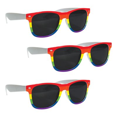 Beistle Rainbow Glasses 3 Pack, Rainbow Stripe Plastic Frames with White Legs, Dark Lenses, Decorative Eyewear for Events, Celebrations & Themed Parties, One Size Fits Most Adults