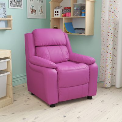 EMMA + OLIVER Deluxe Padded Hot Pink Vinyl Kids Recliner with Storage Arms