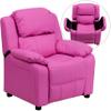 EMMA + OLIVER Deluxe Padded Hot Pink Vinyl Kids Recliner with Storage Arms view 3