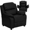 EMMA + OLIVER Deluxe Padded Black LeatherSoft Kids Recliner with Storage Arms view 3
