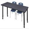 Regency Kee Height Adjustable Mobile Classroom Table Set with two 12"Andy Chairs, 66" x 30", Grey/Navy view 1