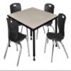Regency Kee Height Adjustable Classroom Table Set with four 12"Andy Chairs, 36", Maple/Black view 1